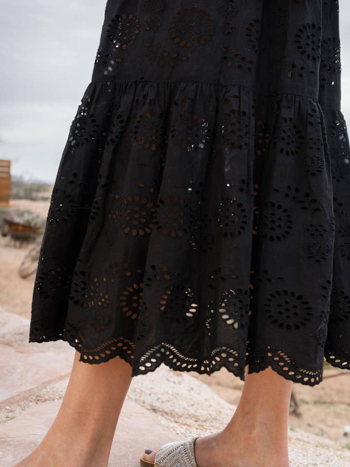 Jillian Dress In Black Eyelet for wholesale on Faire