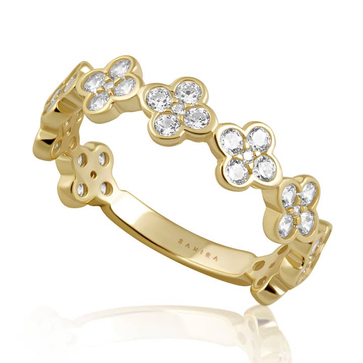 Bague Trèfle Gracie CZ Délicate pour la vente par Sahira Jewelry Design