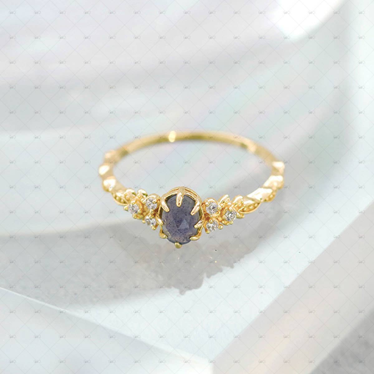 Gioiellin - S925 Silver Jewelry - Wholesale Multi-Stone Ring - S925 Sterling Silver 14k Gold Plated Cordierite Ring4