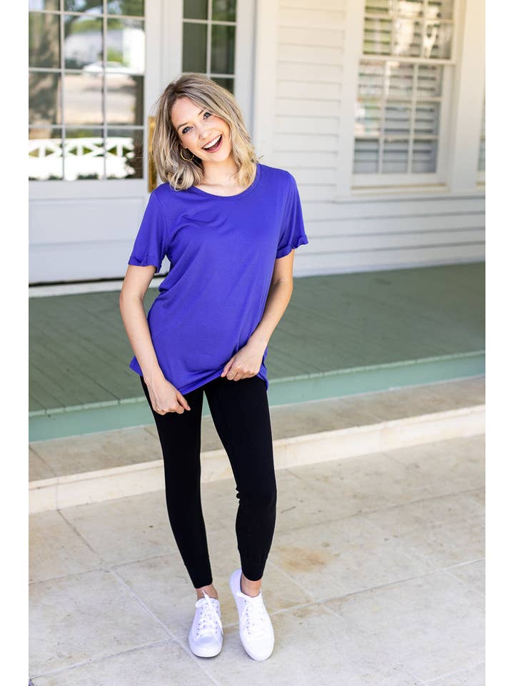 Peri Blue Crewneck Cuff Tee for wholesale on Faire2