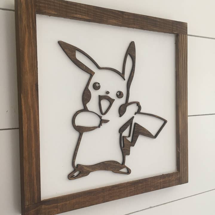 Nail and Hook Laser Cut Home Decor - Wholesale Sign - Personalized Pokémon Wood Sign – Custom Bedroom Decor Featuring Pikachu & Friends1