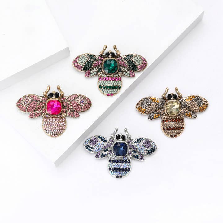 Colorful Rhinestone Bee Brooch for wholesale by Tourtiwi