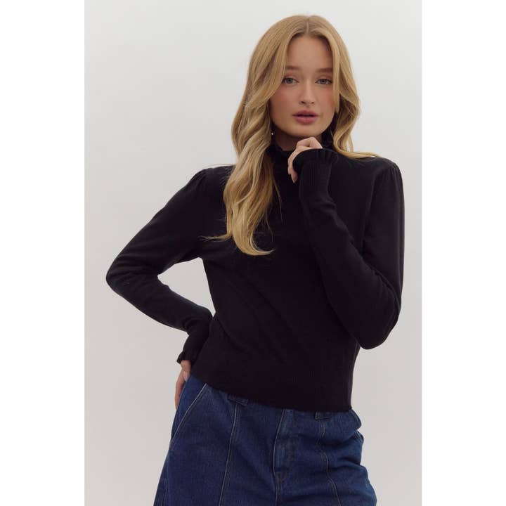 Top in maglia tinta unita con scollo a lupetto per la vendita all'ingrosso da parte di STYLE USA