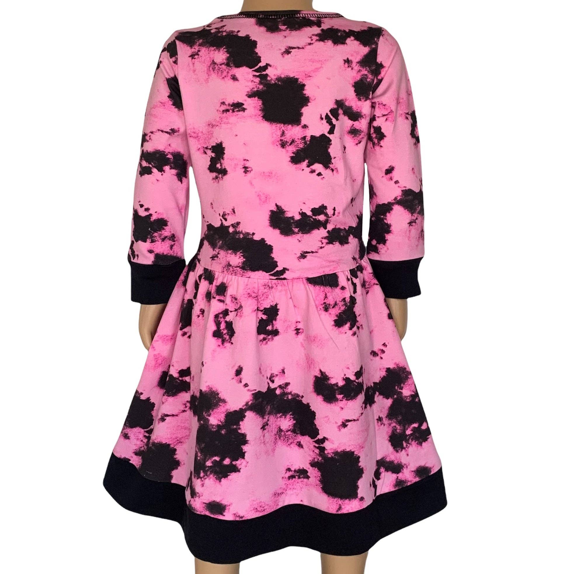 AnnLoren - Wholesale Dress - Kids - Pink & Black Groovy Girls Tie Dye Dress Cotton Kids Clothing7