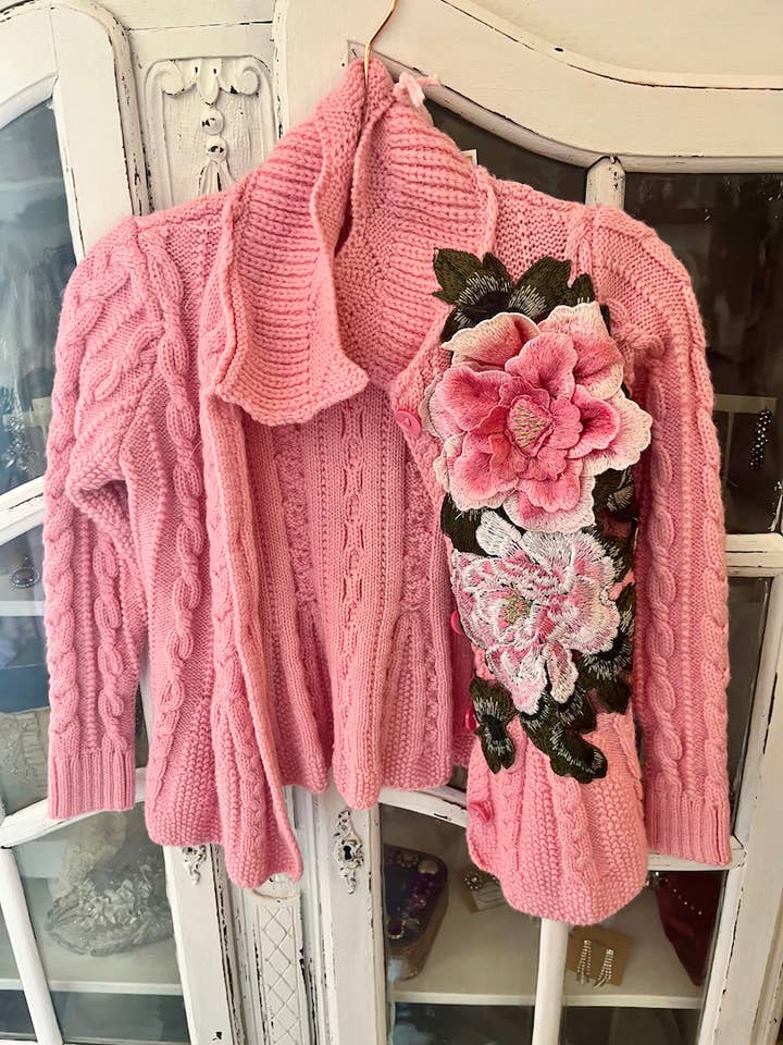 pink little girl button up knit cardigan for wholesale by Farm Charm Couture