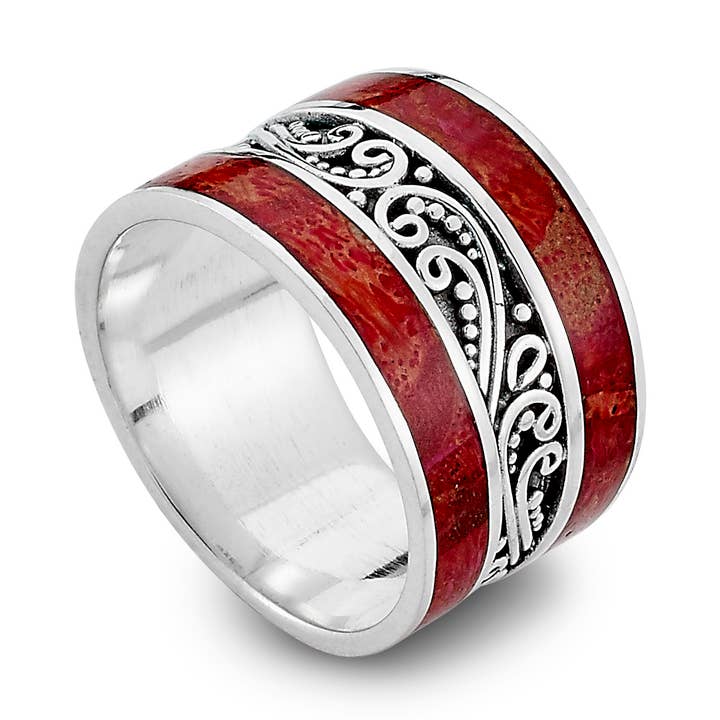 Bague SS Corail et Scrollwork pour la vente par Eli Pebble