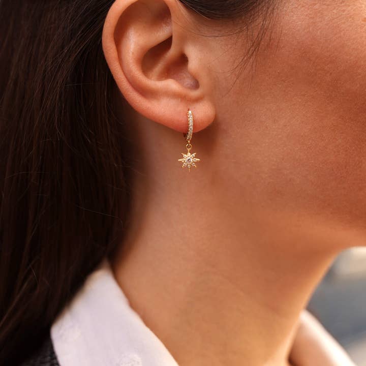 Victoire Collection – wholesale Hoop earrings – Small stainless steel hoop earrings with star zircon pendant1