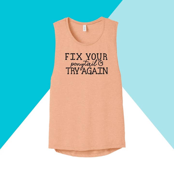 Arregla tu coleta y vuelve a intentarlo - Camiseta sin mangas ligera para mujer para venta al por mayor de North Owl Apparel