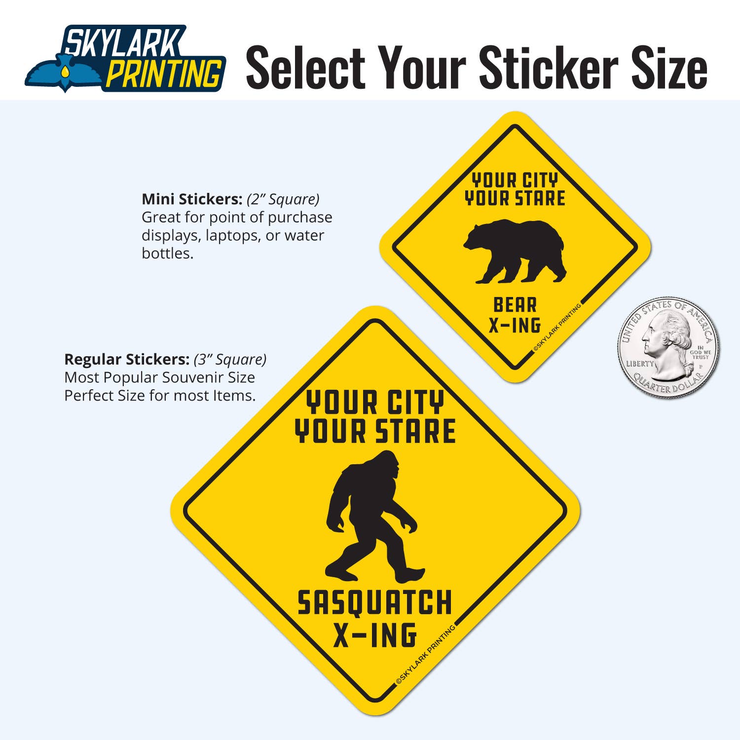 Skylark Printing - Wholesale Sticker - X-ing Sign Custom Souvenir Sticker with your City & State1