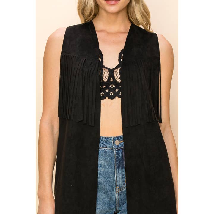 VOCAL - Wholesale Outerwear Vest - Women's - LONG FRINGE SUEDE VEST