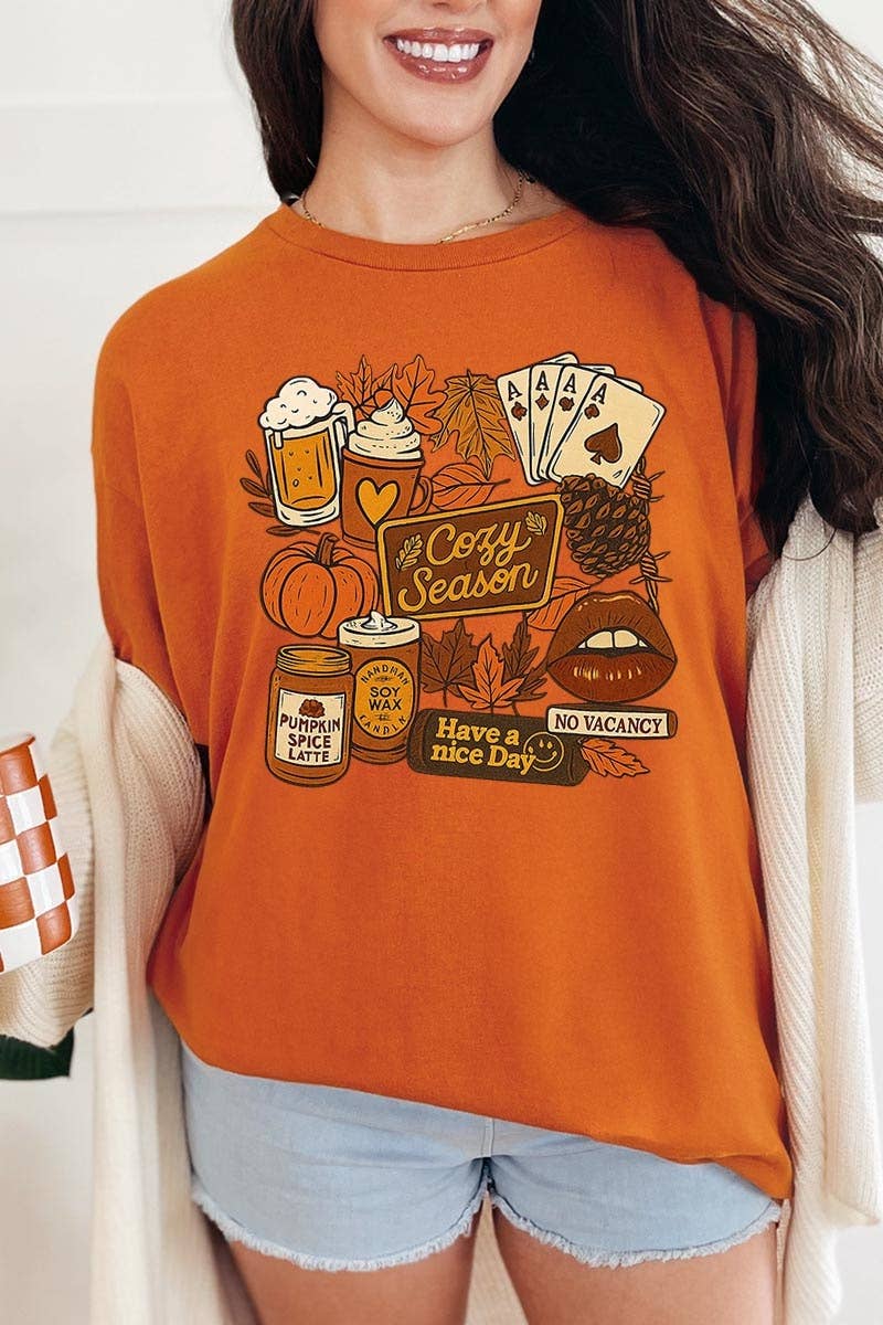 COLORBEAR - Wholesale T-Shirt (Graphic) - Women's - Retro Fall Collage Graphic Heavy Cotton Tee18