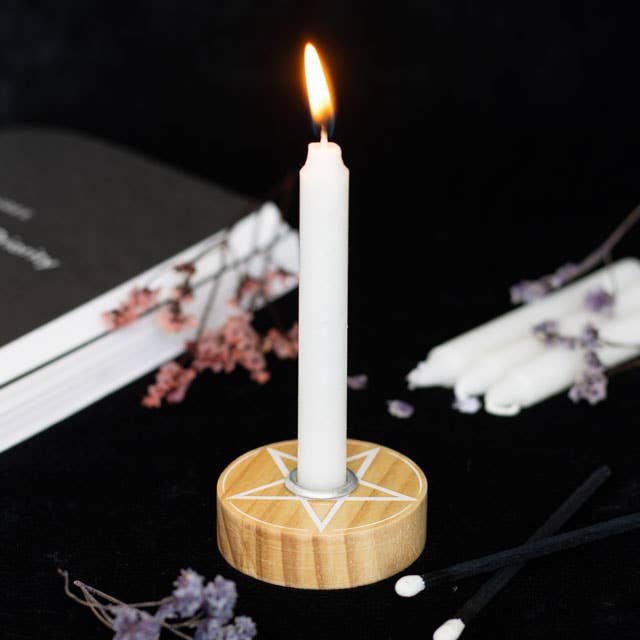 Something Different Wholesale – wholesale Candle holder – Natural Wooden Pentagram Spell Candle Holder3