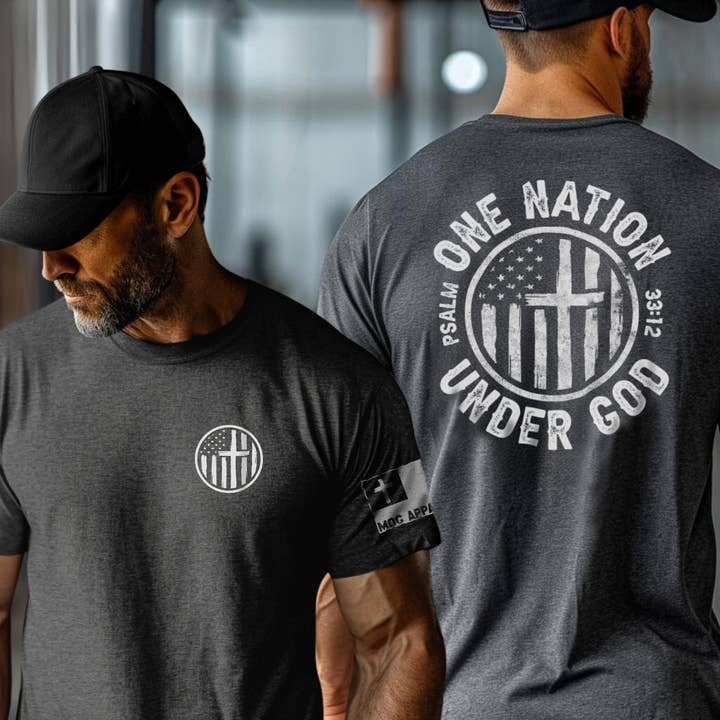 Never Lose Hope Designs - Wholesale Screen Printed T-Shirt - Men's - One Nation Under God Cross Christian Graphic Tee