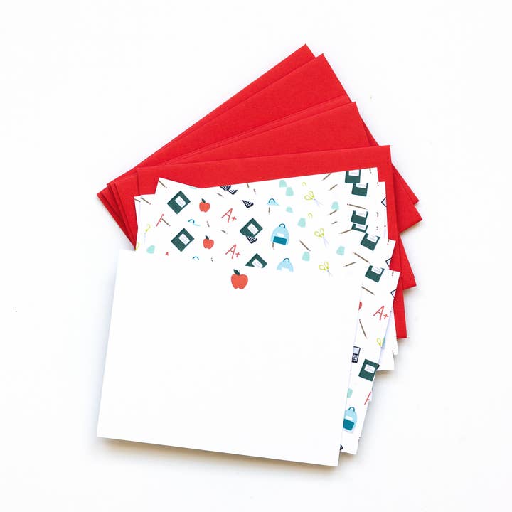Notes plates mignonnes pour enseignant | 8 cartes de correspondance en boîte papeterie pour la vente par Joy Paper Co.