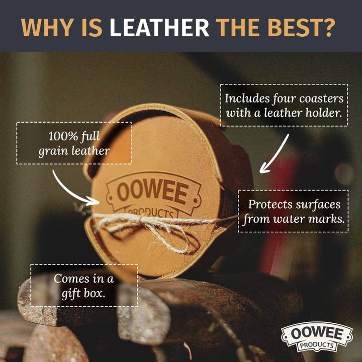 Oowee Products - Wholesale Coasters - Customizable Set of 4 Leather Round Coasters for Drinks7