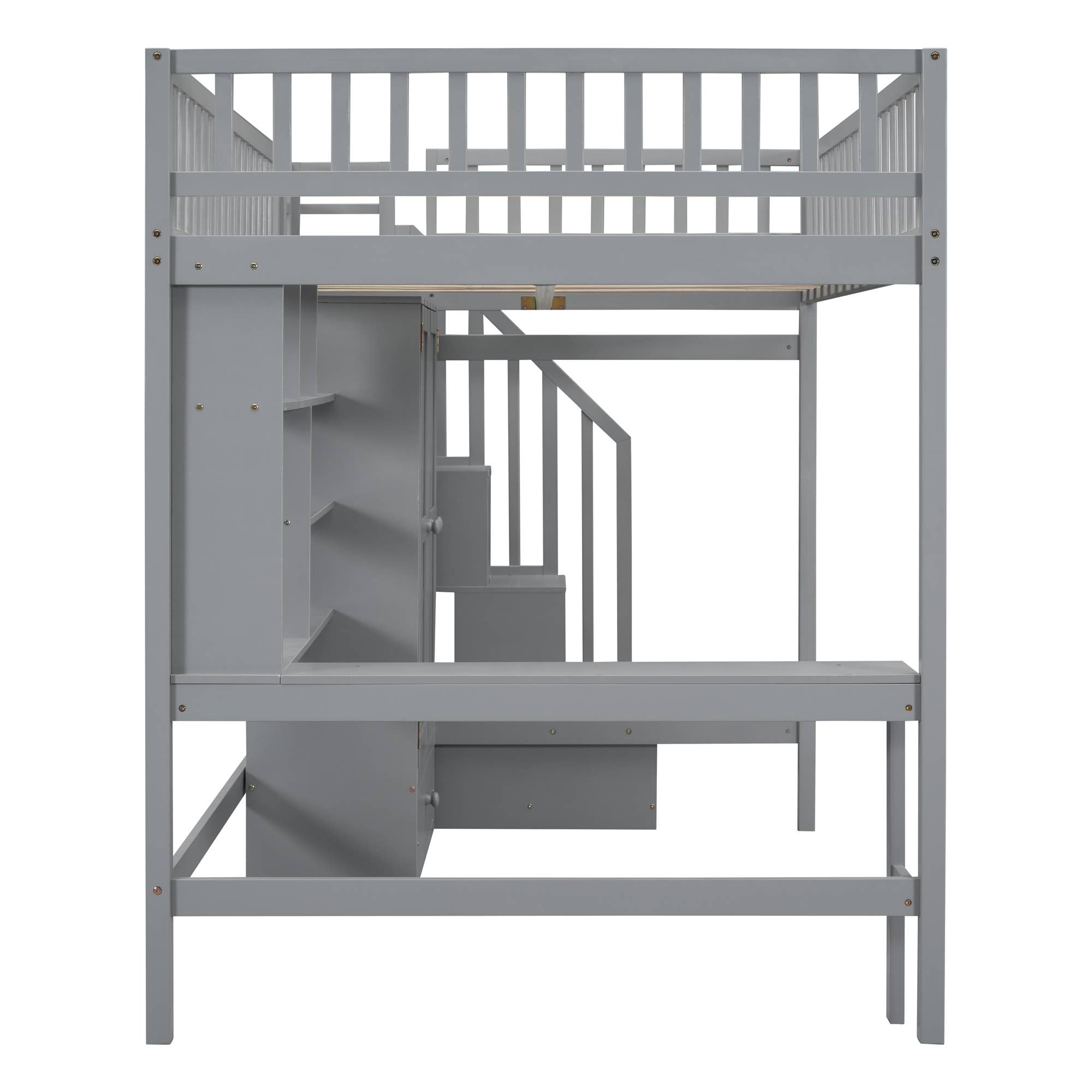 Gray Full size Loft Bed with Bookshelf, Drawers, Desk for wholesale on Faire8