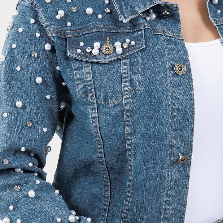 Sensibling Corp. - Wholesale Denim Jacket - Women's - Pearl Bling Denim Jacket
3