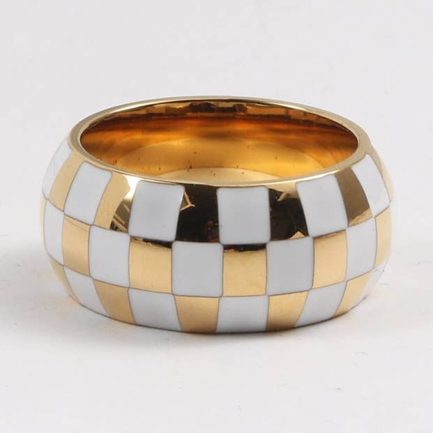 MeloMelo – wholesale Band/stacked ring – Sofia - White & Gold Karo Dome Ring0