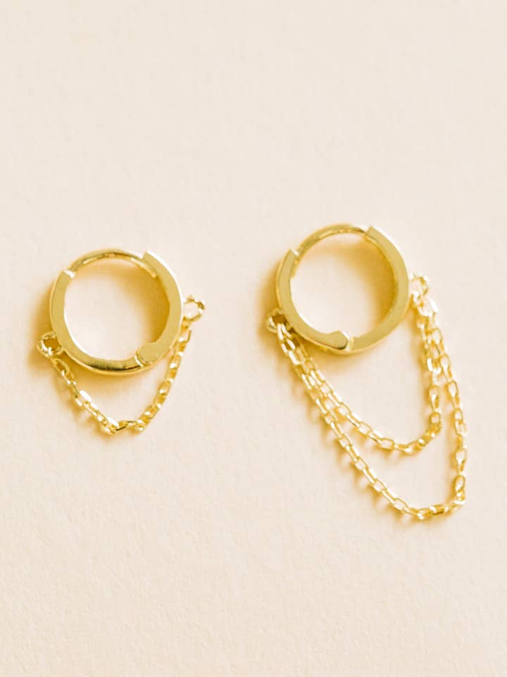 14K Solid Gold Tassel Chain Round Piercing Earring Ear Hoop for wholesale by ondaisy