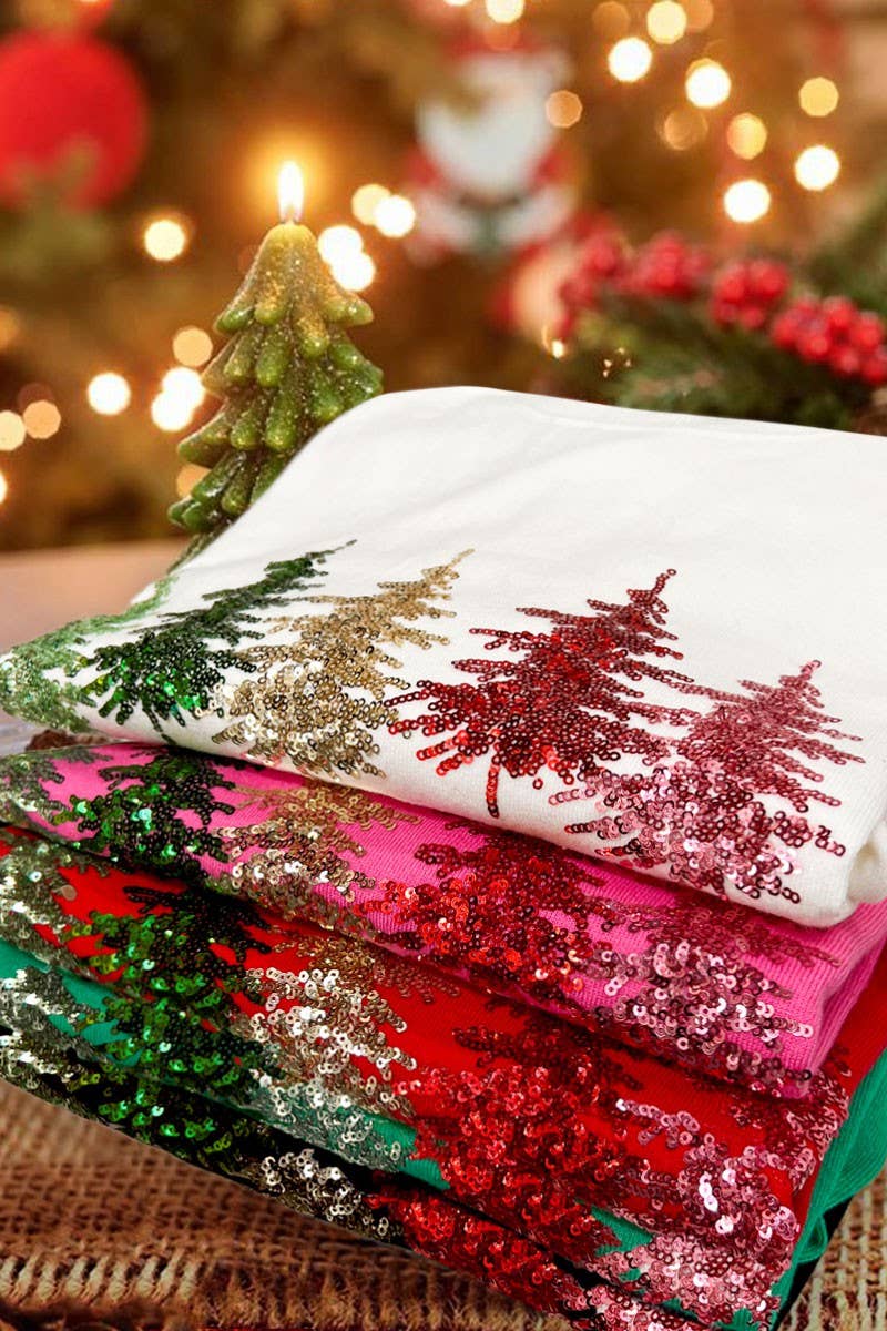 Vine & Love - Wholesale Knitted jumper – Women′s - Christmas Tree Sequin Accent Knitted Sweater VT8148413