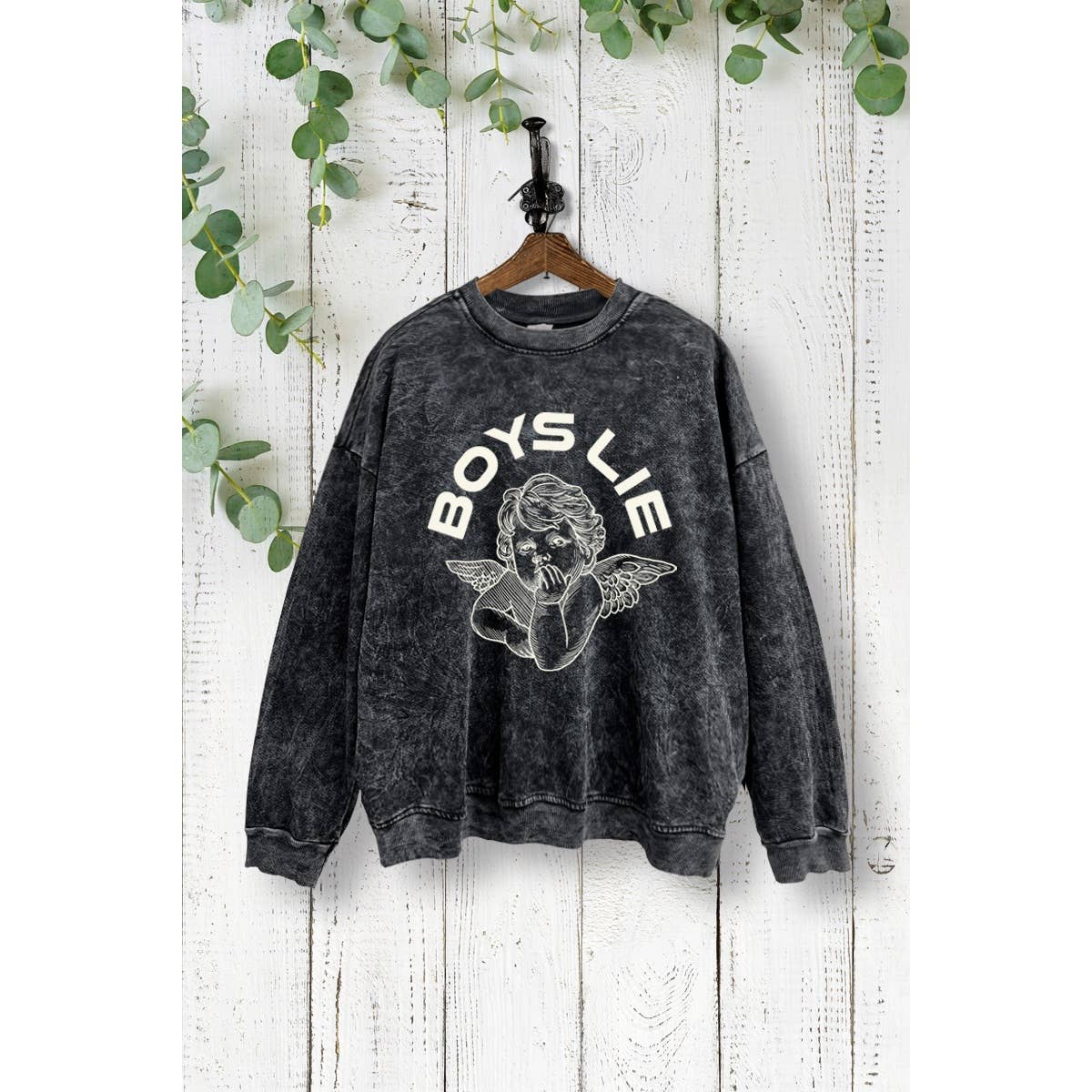 VINTAGE POINT USA - Wholesale Graphic Sweatshirt - Women's - BOYS LIE BABY ANGEL GRAPHIC PRINT MINERAL WASHED SWEATSHIRT2