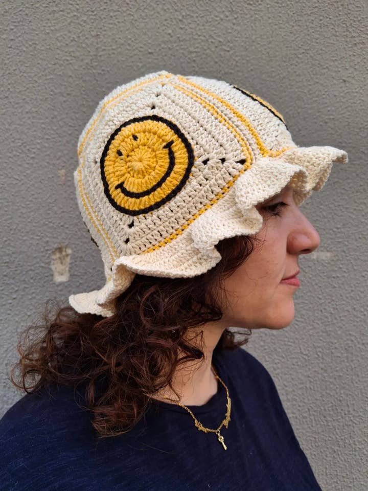 Smile Pattern Bucket Hat, Crochet Hat, Knitted Hat for wholesale by SmyrnaCollective