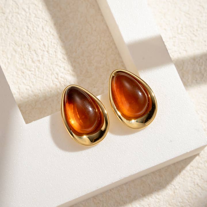 COSMOS - Wholesale Dangle Earrings - Chic amber gold drop earrings elegant resin