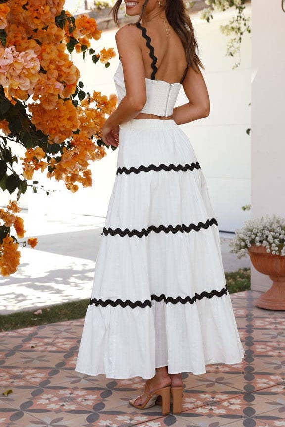 Rosa Clothing - Wholesale Top & Skirt Set - Women's - ric rac strap camisole swing tiered maxi skirt 2 piece set12
