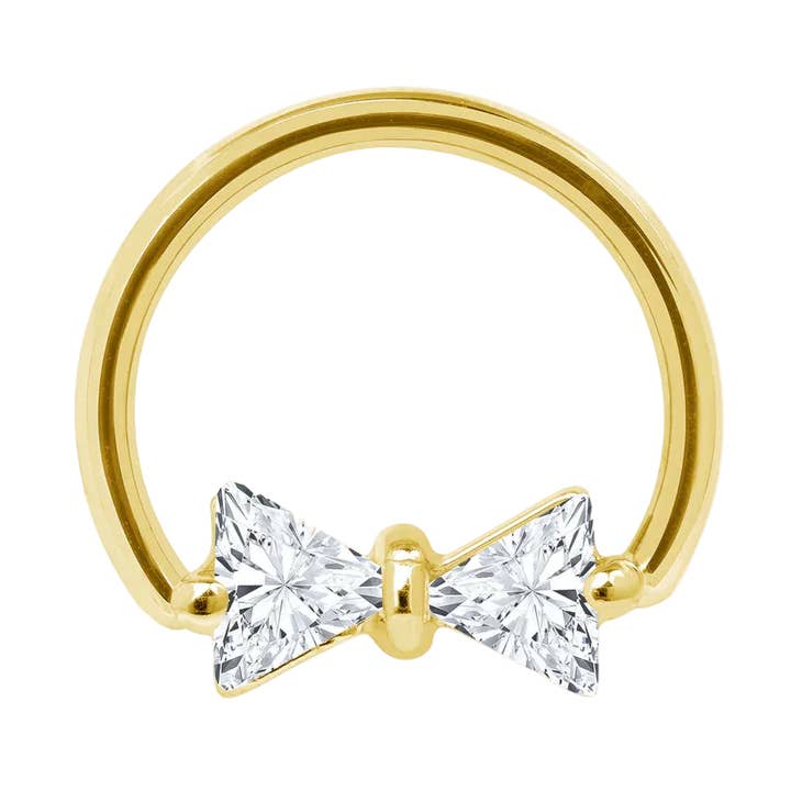 Bow Tie Seamless Ring – 14K Gold Twin-Triangle Gem Design for wholesale by Piercing-zone