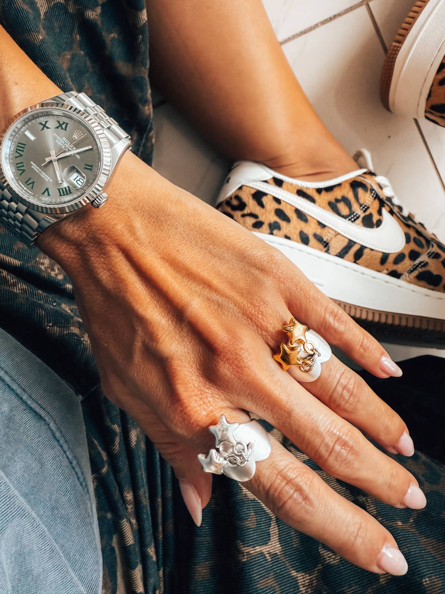 Goupi - Vente Anneau/bague à empiler - Bagues en forme de cœur avec étoiles en ballon en or et argent.3