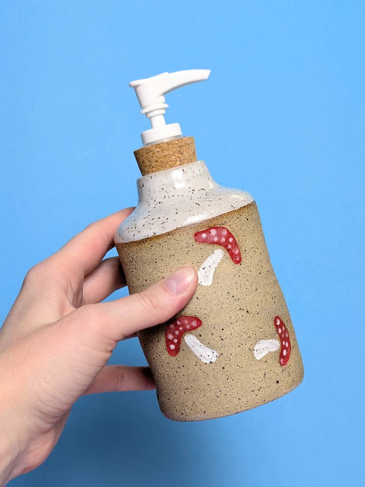 Soap Dispenser in Mushroom Stamp for wholesale by Osso Ceramics