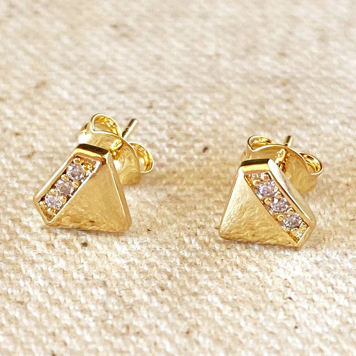 18k Gold Filled Diamond Shape Cubic Zirconia Stud Earrings for wholesale by GoldFi