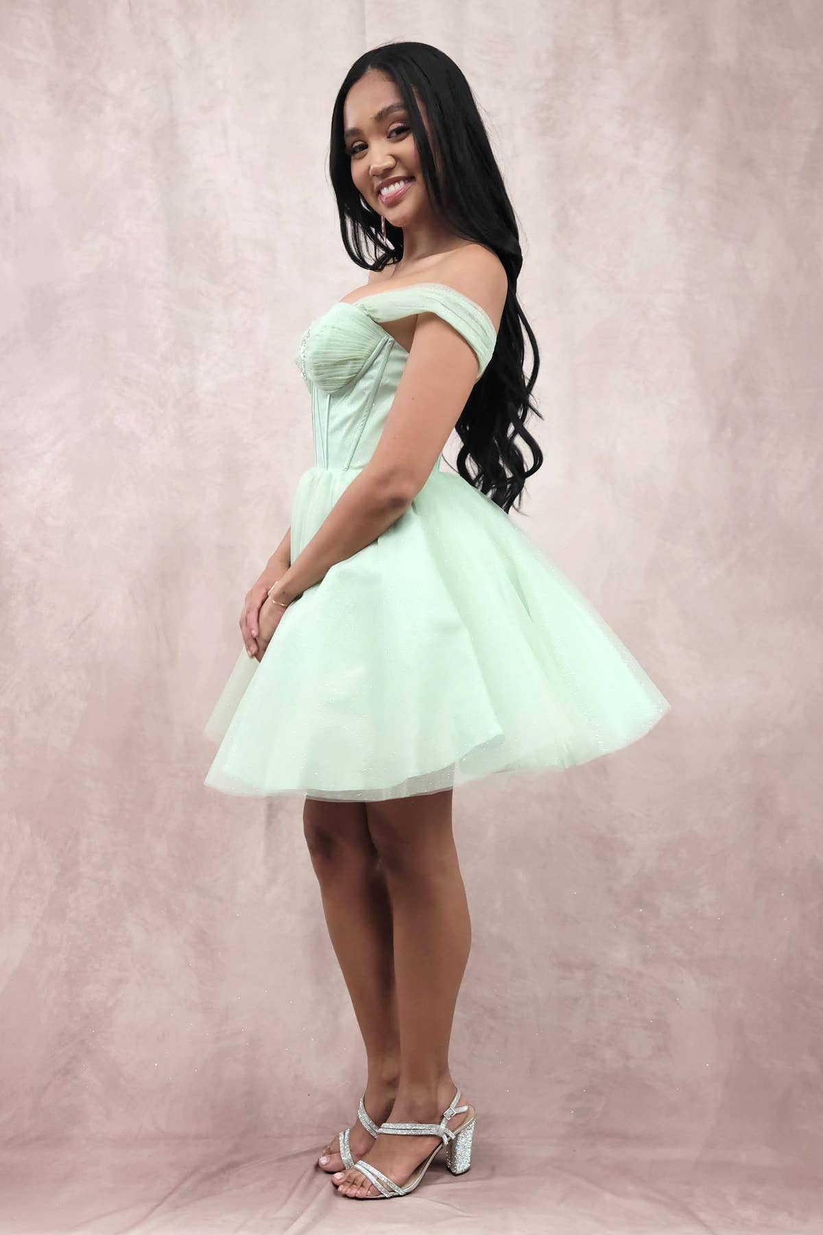 Chicas - Wholesale Dress - Women's - Short Off The Shoulder Tulle Dress With Brooch31