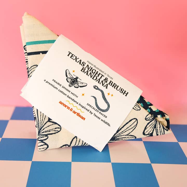 Acorn & Artisan - Wholesale Bandana - Unisex - Nature Bandana | Moth and Snake Illustration2