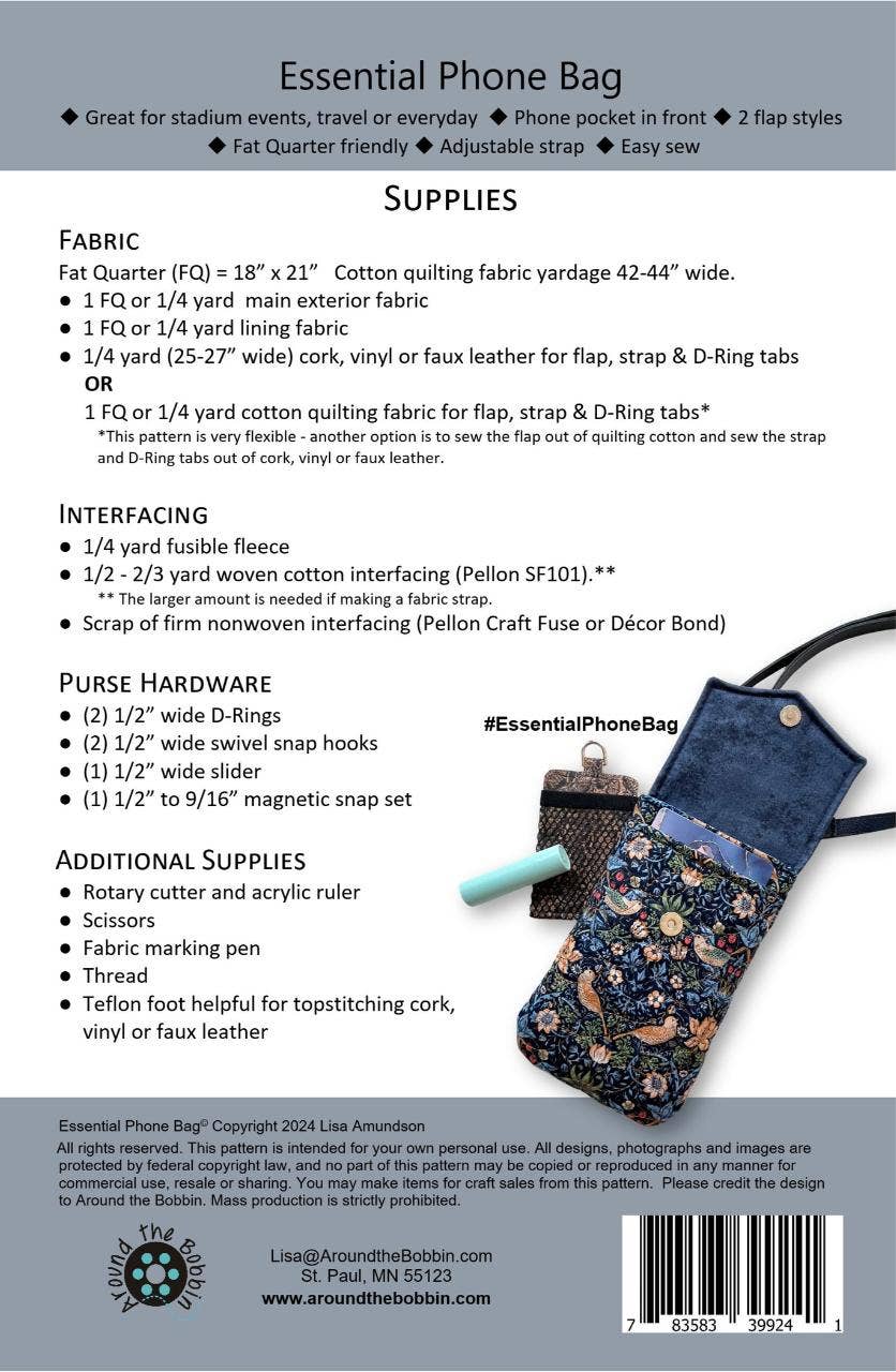Around the Bobbin - Wholesale Craft Supplies - Essential Phone Bag | Sewing Pattern3