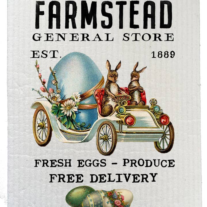 Avery Lane Gifts - Wholesale Dishcloth - Easter Farm Fresh Eggs Bunny Kitchen SWEDISH DISH CLOTHS0