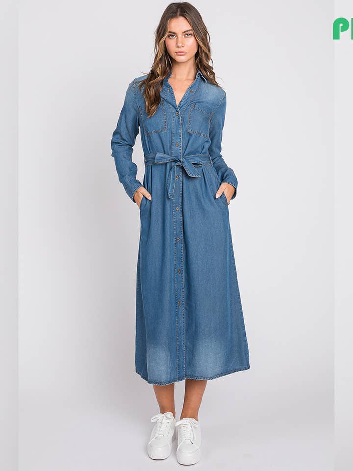 ZiA Apparel - Wholesale Dress - Women's - Denim Midi Shirt Plus Size Dress