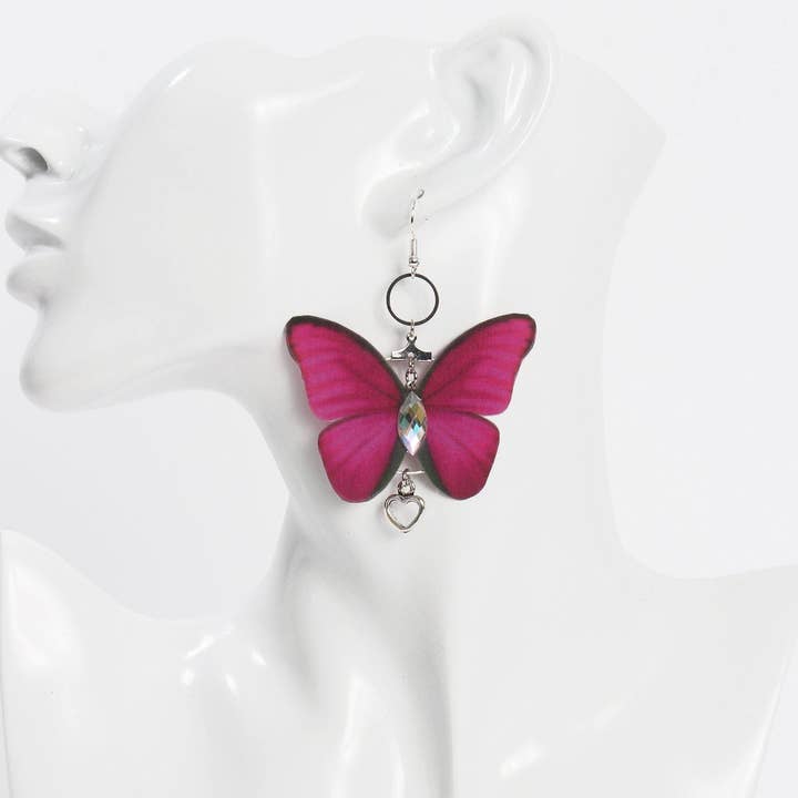 Fashion Butterflies - Wholesale Dangle Earrings - Pink Fuchsia Silk Butterfly Earrings1