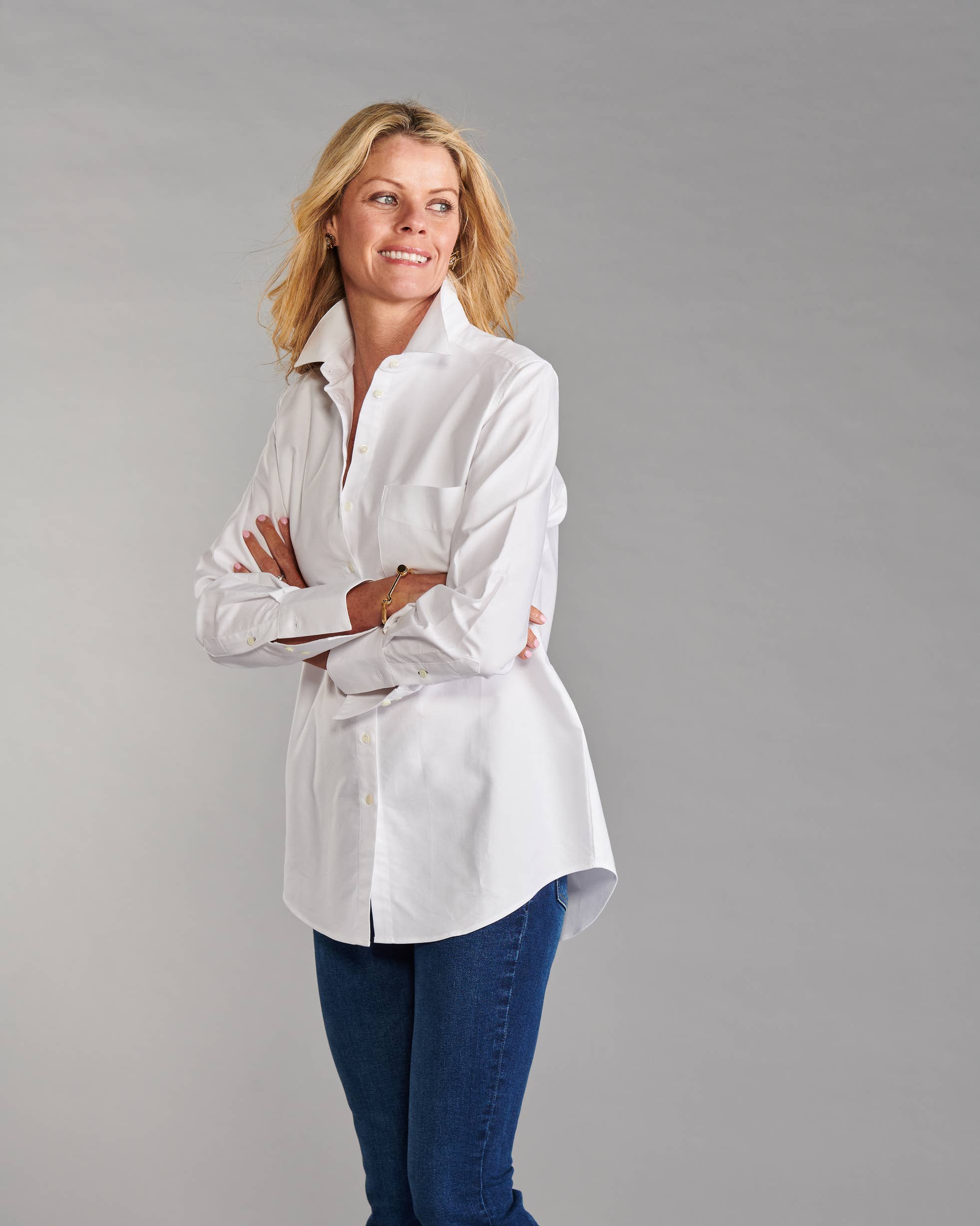 punta blanca de fácil cuidado La Camisa Mod en Pinpoint Blanco Nítido de venta al por mayor en Faire6