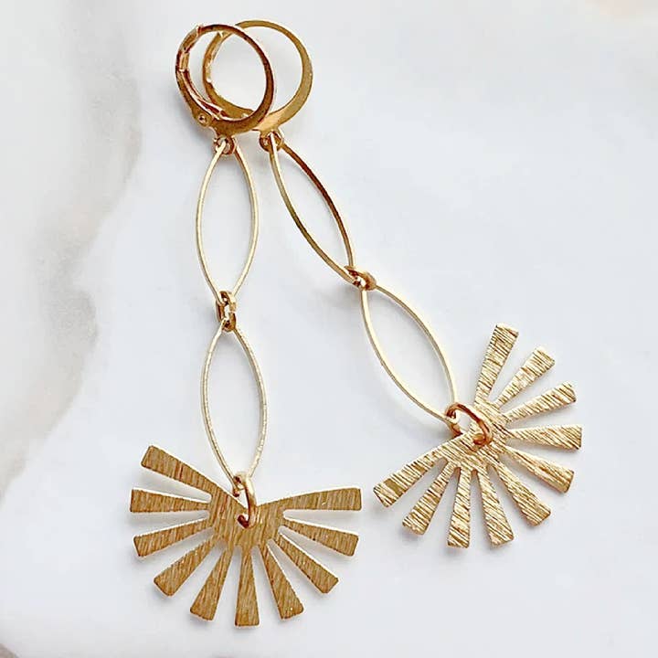 Double Diamond and Sunshine Brass Textured Earrings for wholesale by Rose and Della