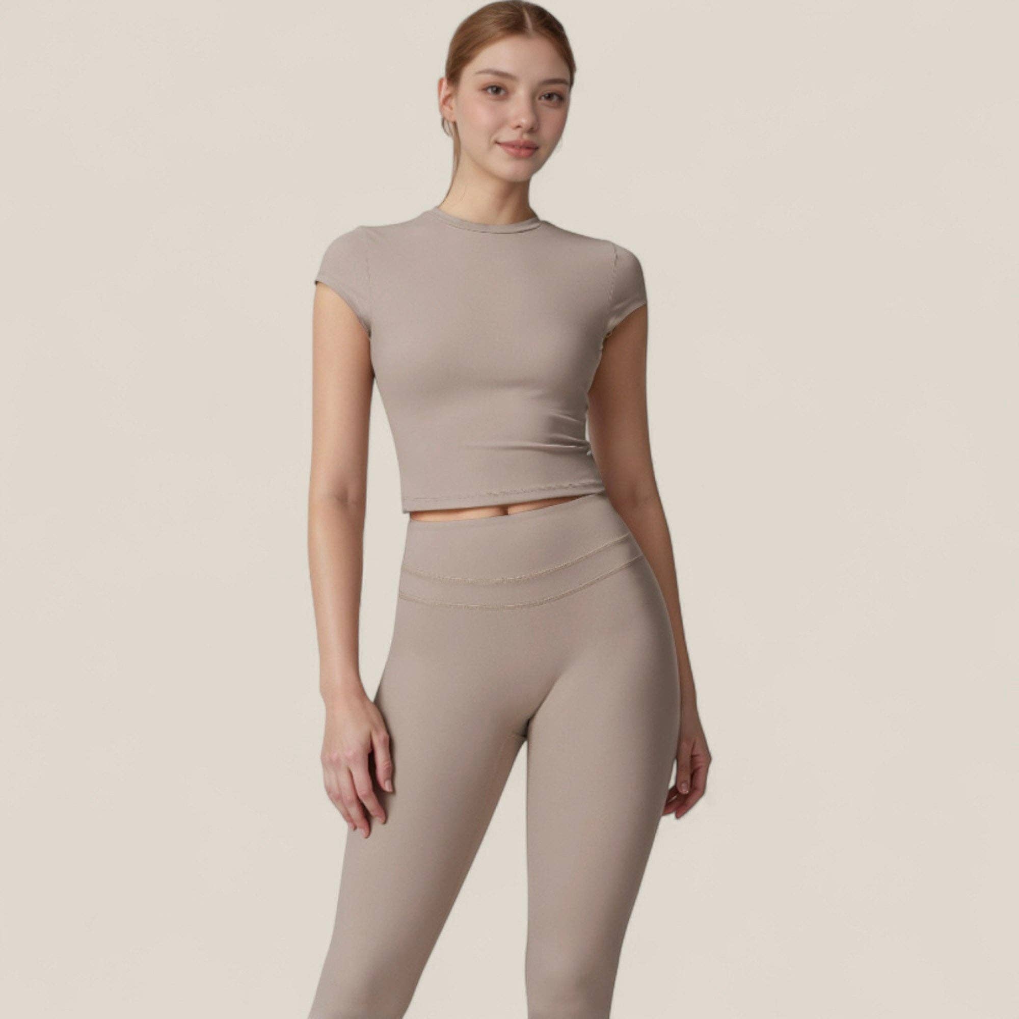 Active by Anna-Kaci - Wholesale Athletic Top - Women's - Fitted Crop Active Tee Short Sleeve Round Neck Stretch16