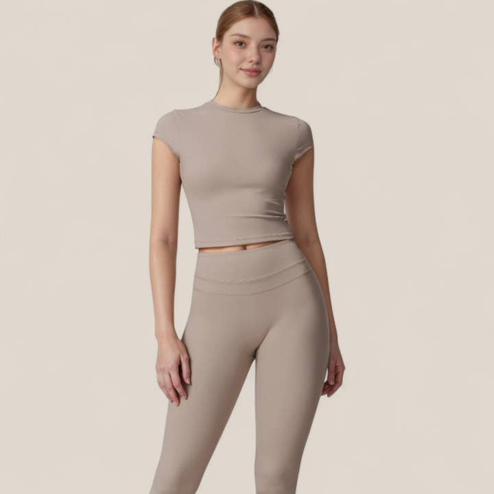 Active by Anna-Kaci - Wholesale Athletic Top - Women's - Fitted Crop Active Tee Short Sleeve Round Neck Stretch16