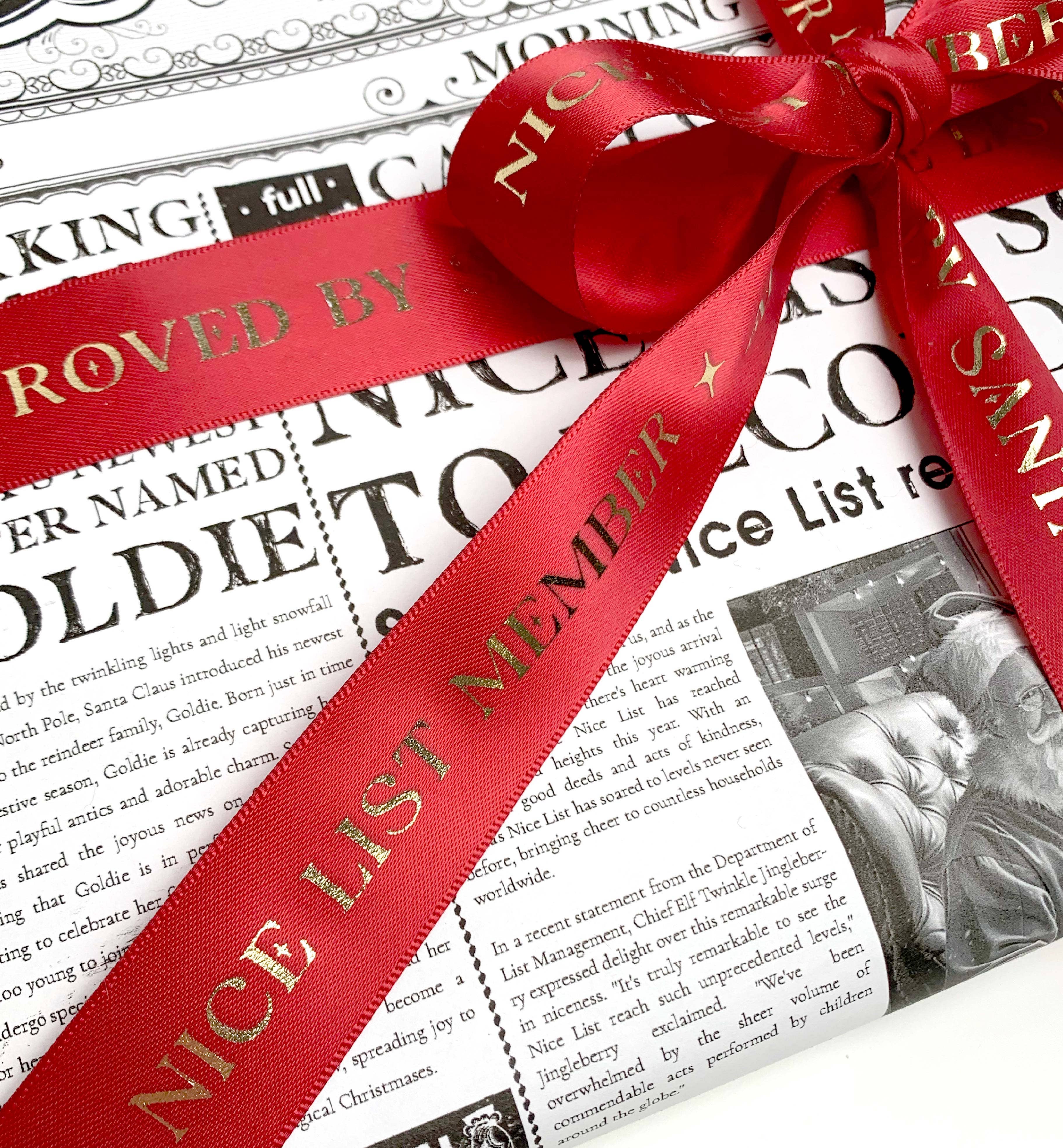 Black Bow Studio – Großhandel Band – Geschenke verpacken – Netter Listenmitglied Weihnachtsweißes Band - 3m (Kopie)2