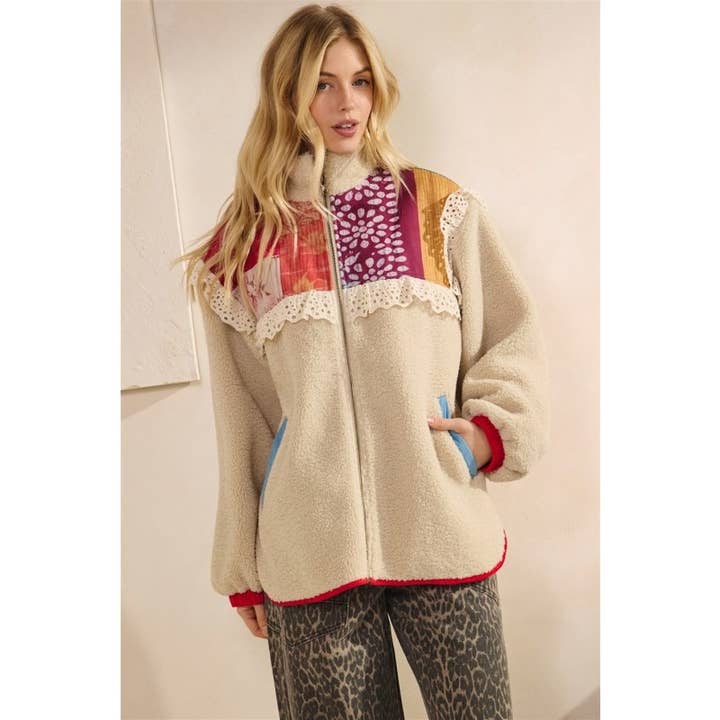 Contrast Printed Teddy Jackets with Pockets for wholesale by BNS