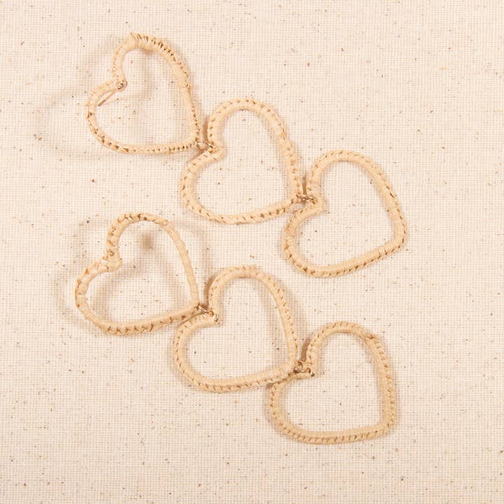 E2303 3.5" Triple Heart Raffia Post Earring for wholesale by CEmeraki