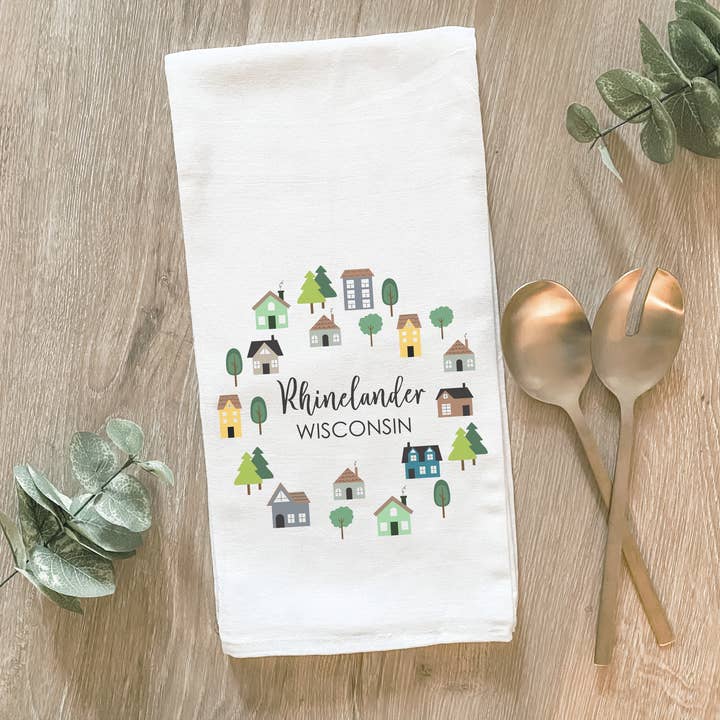 Custom Hometown City/State - Cotton Tea Towel for wholesale by Lissi Designs