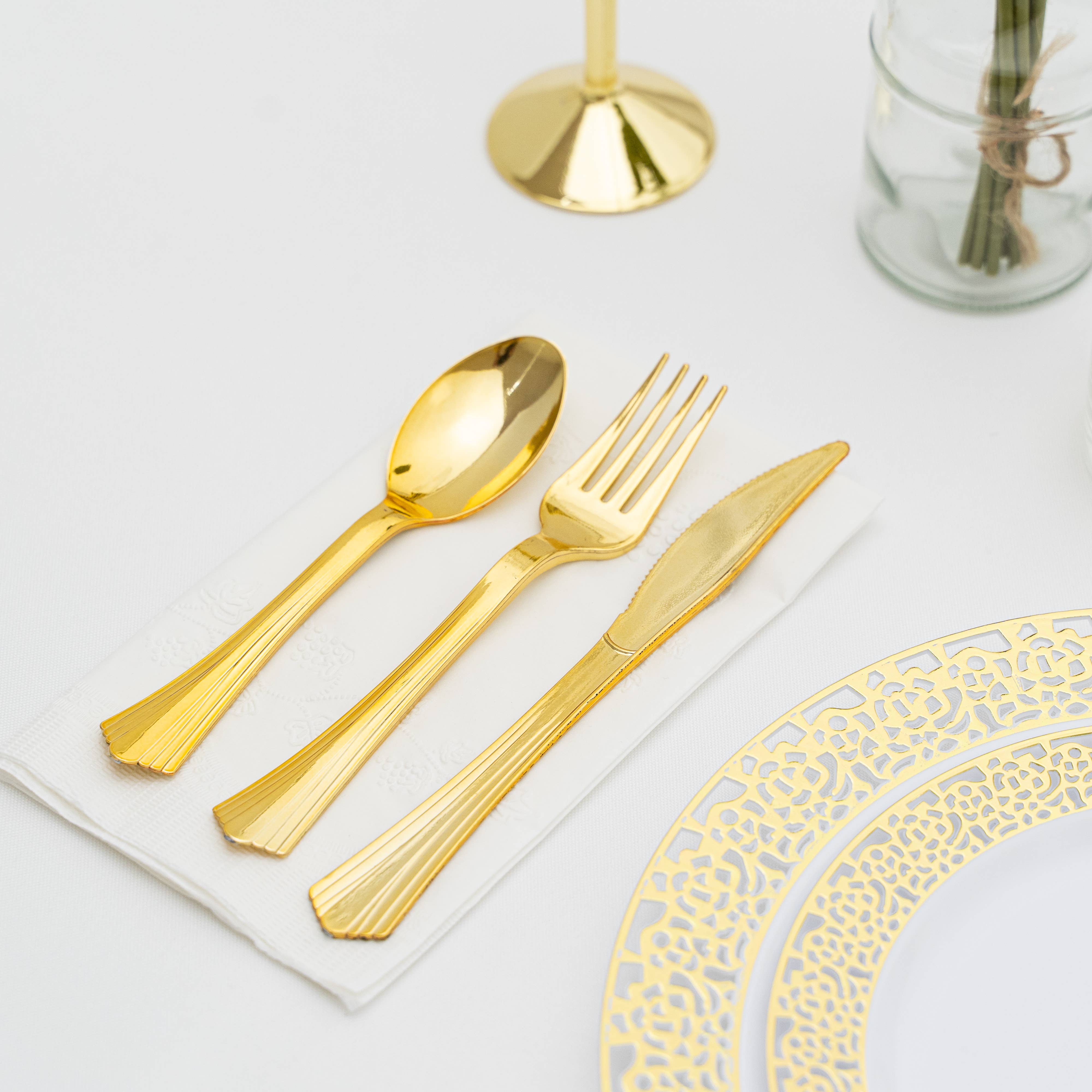 Or 24 pièces Ensemble de couverts en plastique - Doré en vente sur Faire4