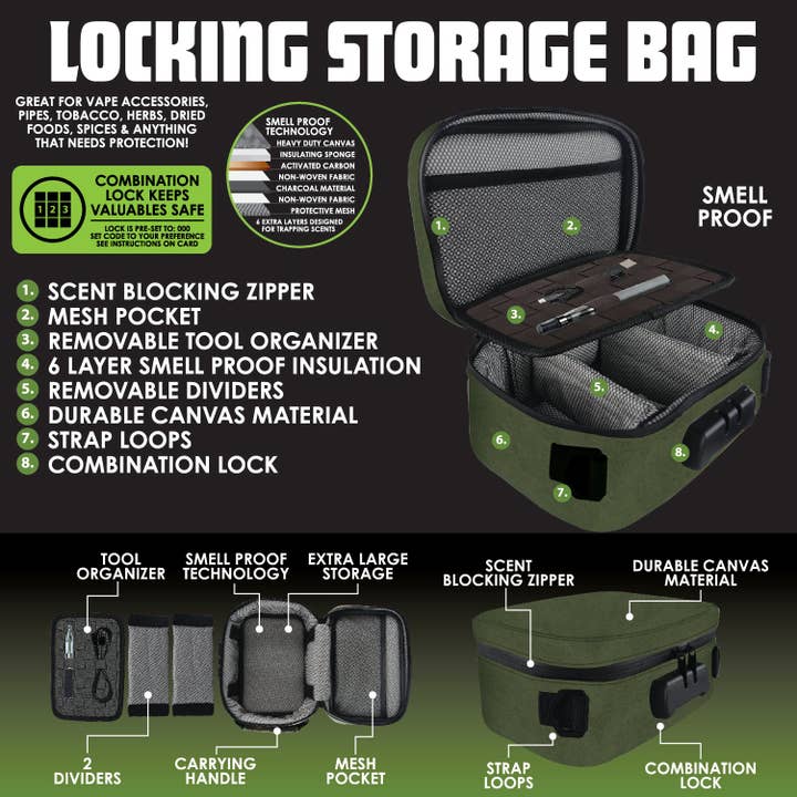 Novelty Brands - Wholesale Humidor/Cigar Accessory - Smell Proof Canvas Lock Bag with Tool Organizer- 2 Pieces Per Pack 41500