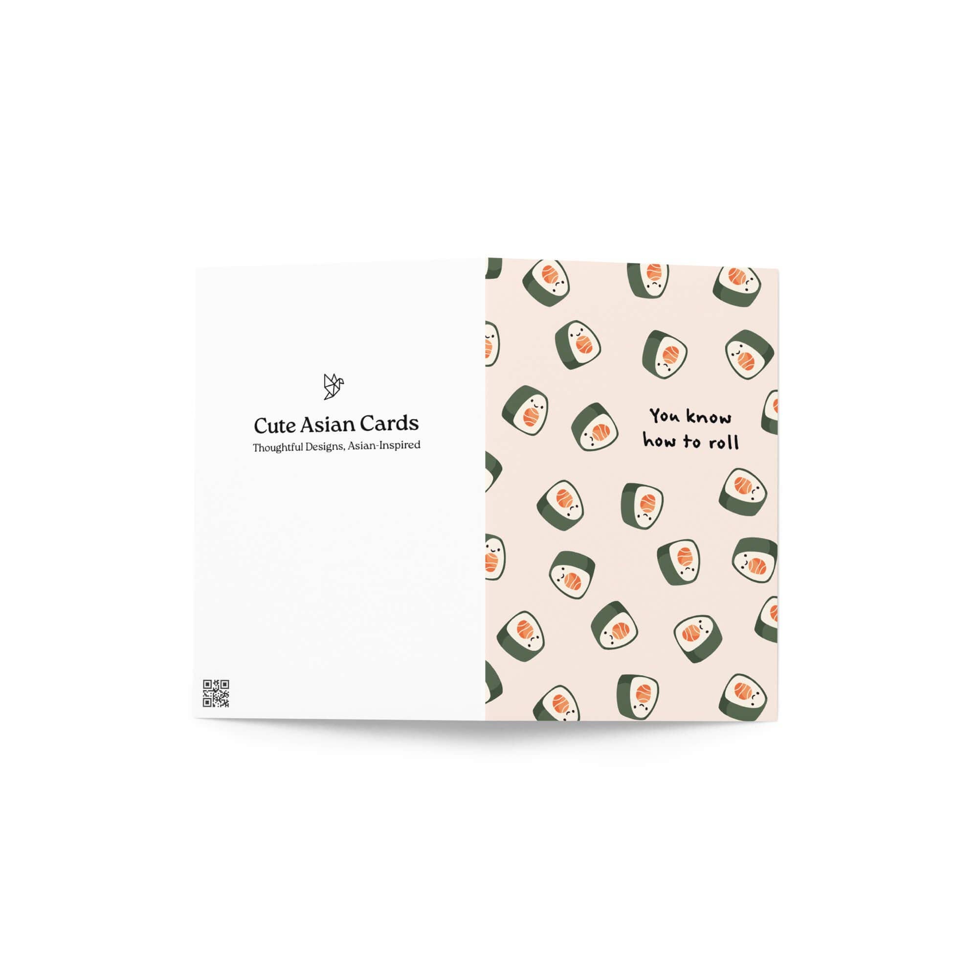 Cute Asian Cards - Wholesale Everyday Greeting Card - You Know How to Roll Japanese Greeting Cards | Salmon Sushi Maki Food3