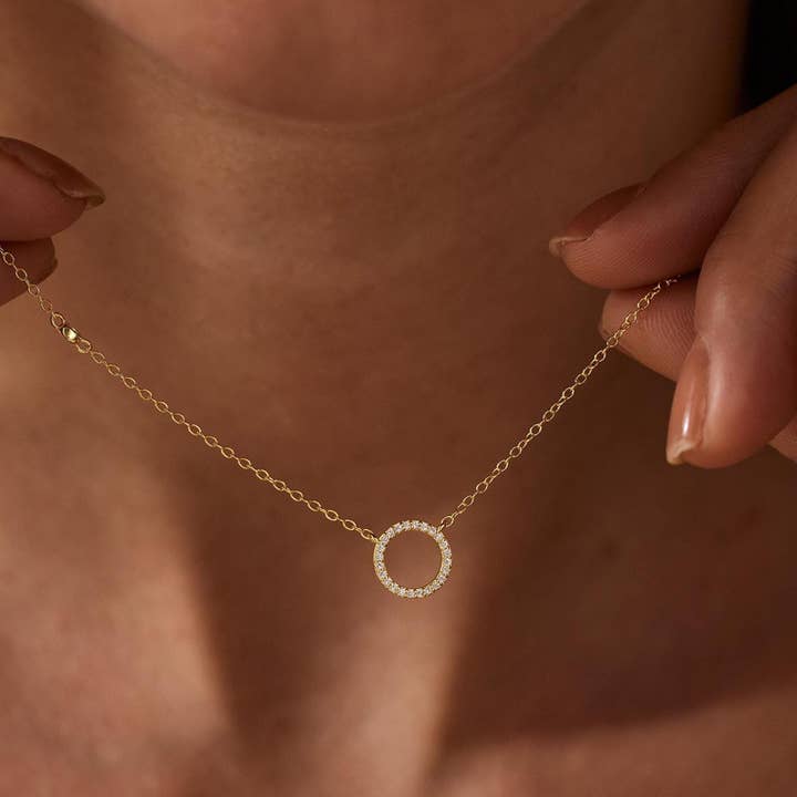 Dainty Pave Circle Pendant Necklace for Everyday Chic for wholesale by paperln